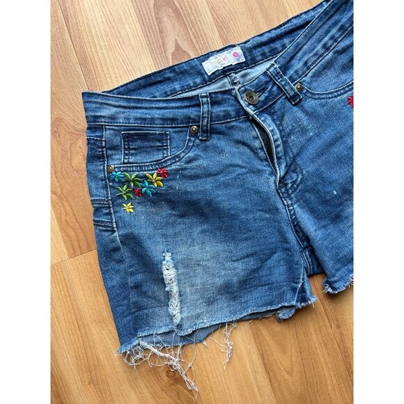 Embroidered Denim Jean Short Shorts Junior 5 Hectik by Natalia Daisy Dukes Girl - Picture 3 of 9